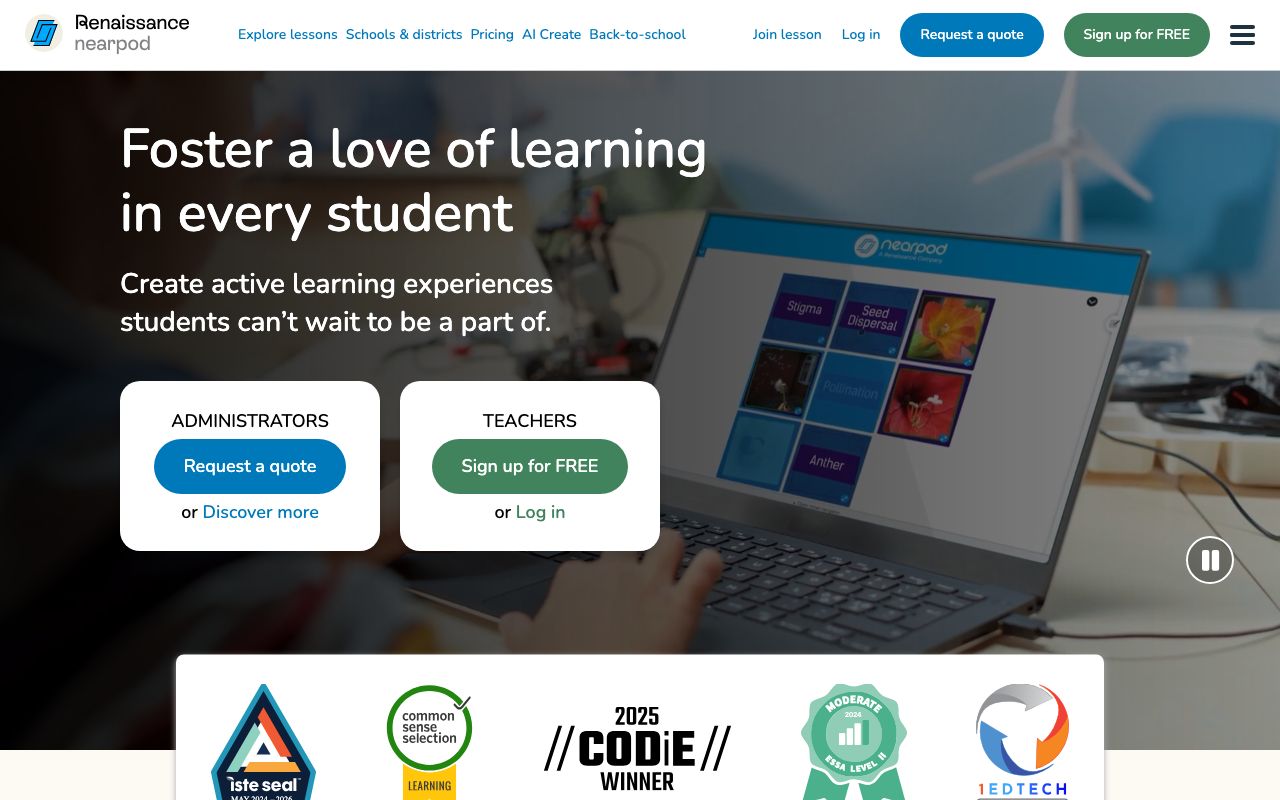 Nearpod — zrzut ekranu interfejsu