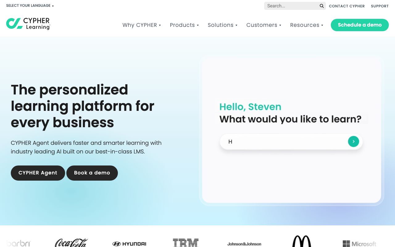 CYPHER Learning — zrzut ekranu interfejsu