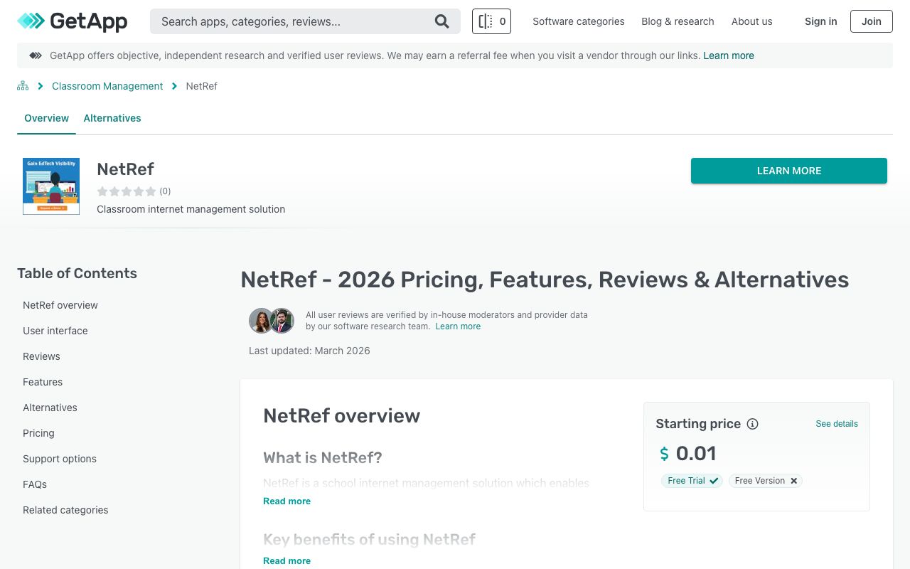 NetRef — zrzut ekranu interfejsu