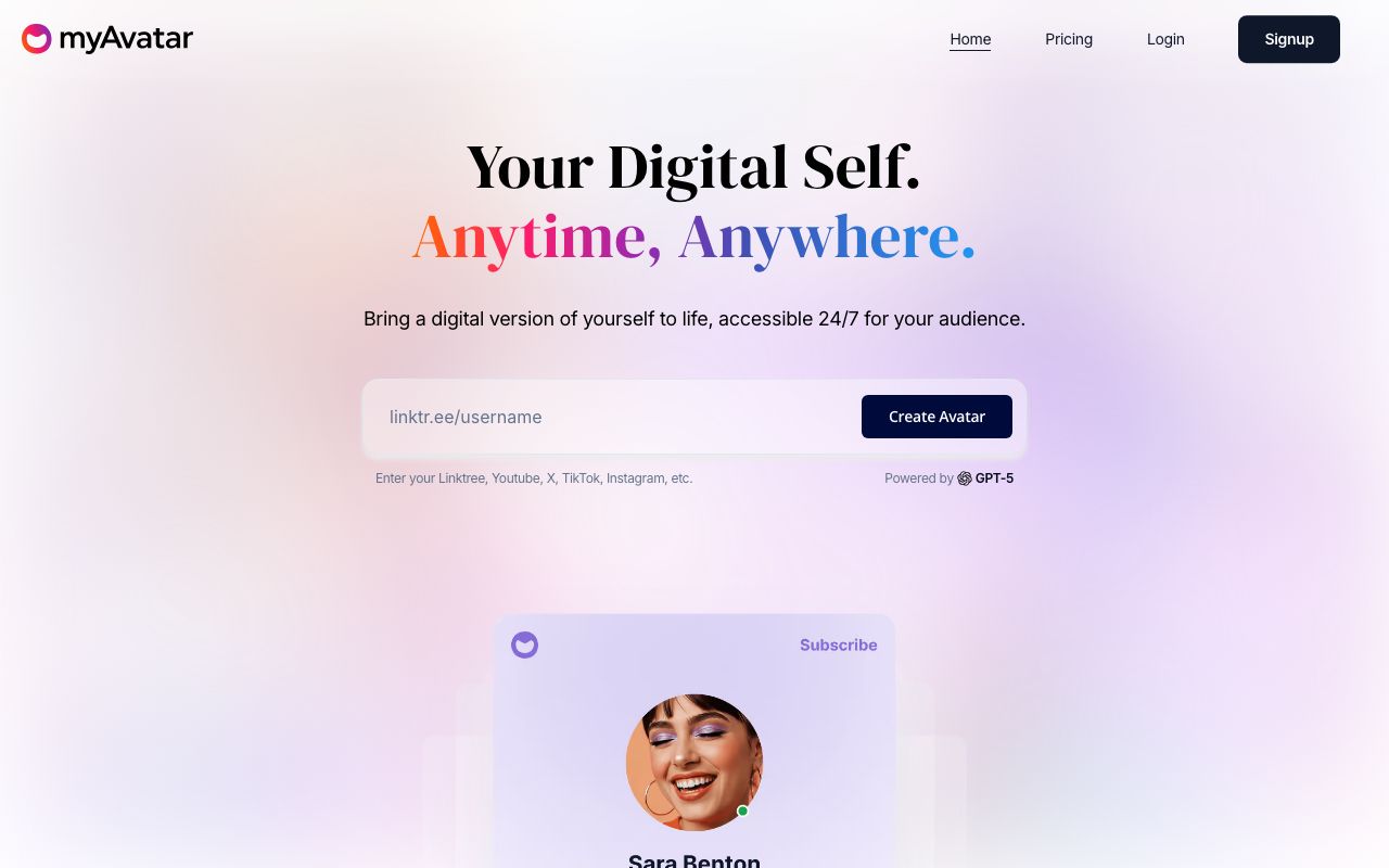 myAvatar — zrzut ekranu interfejsu