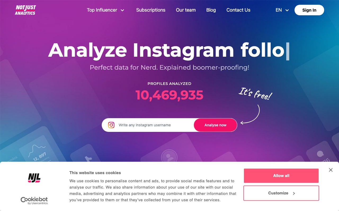 Ninjalitics — zrzut ekranu interfejsu