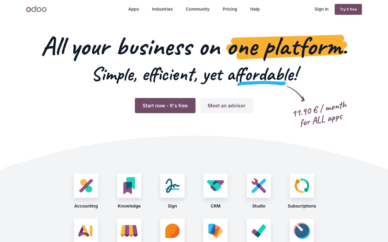 Odoo — zrzut ekranu interfejsu