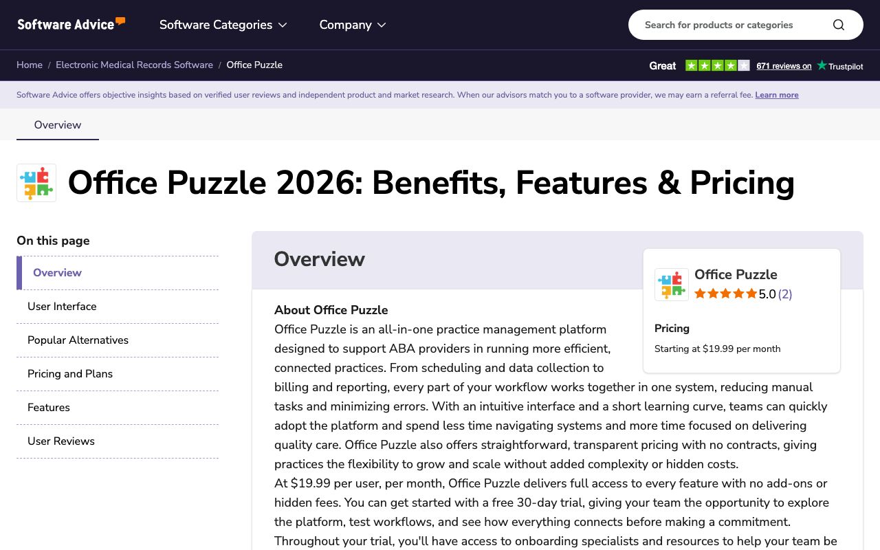 Office Puzzle — zrzut ekranu interfejsu