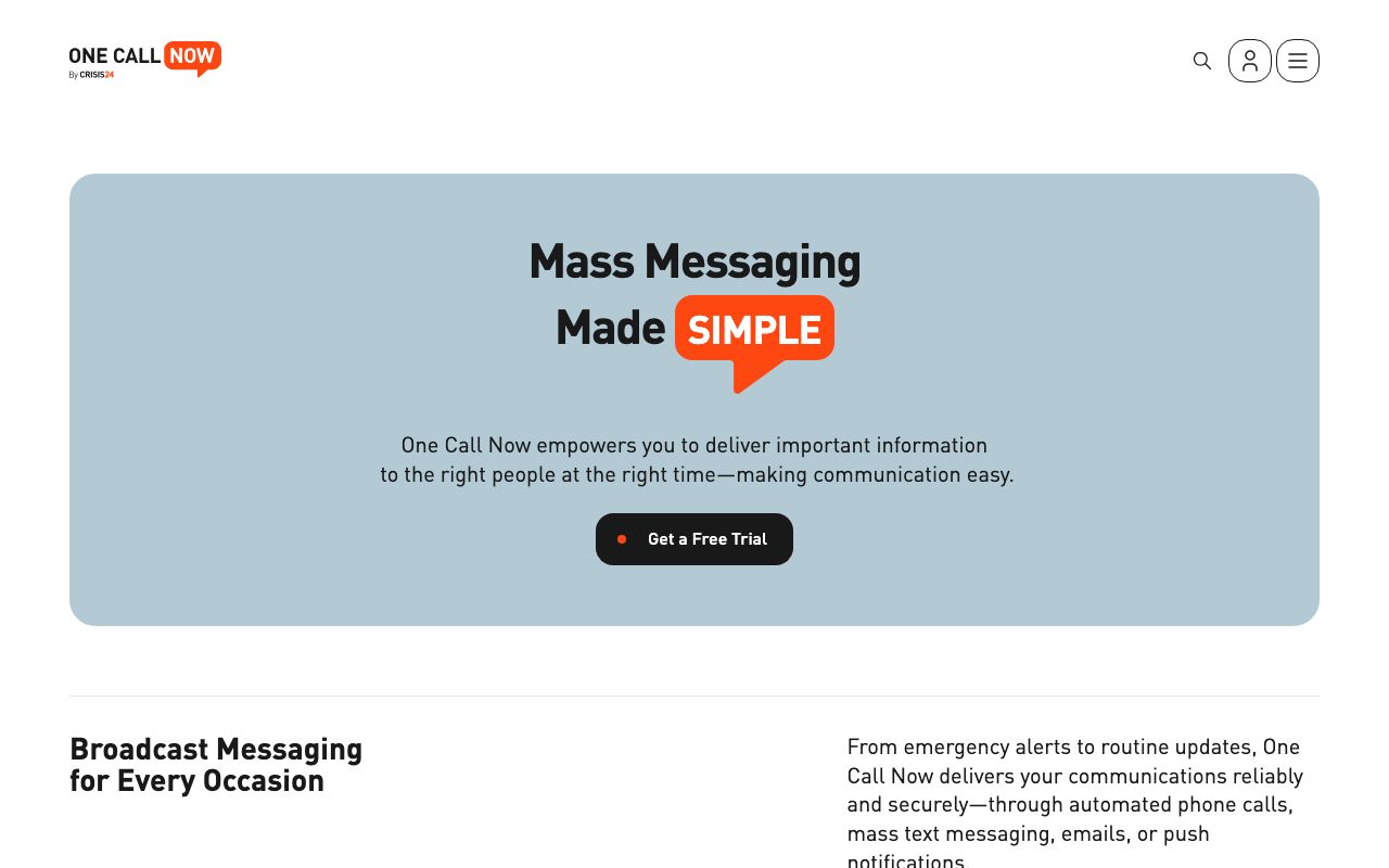 One Call Now — zrzut ekranu interfejsu