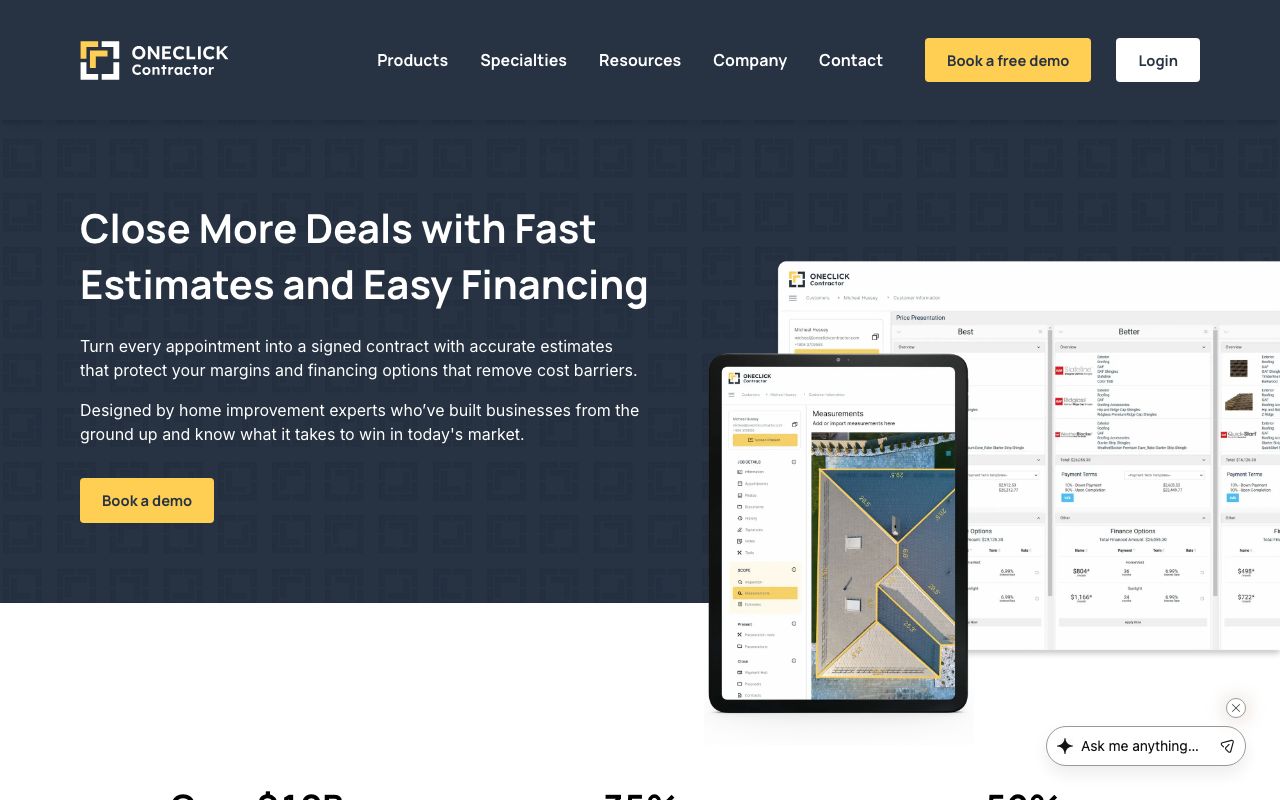 One Click Contractor — zrzut ekranu interfejsu