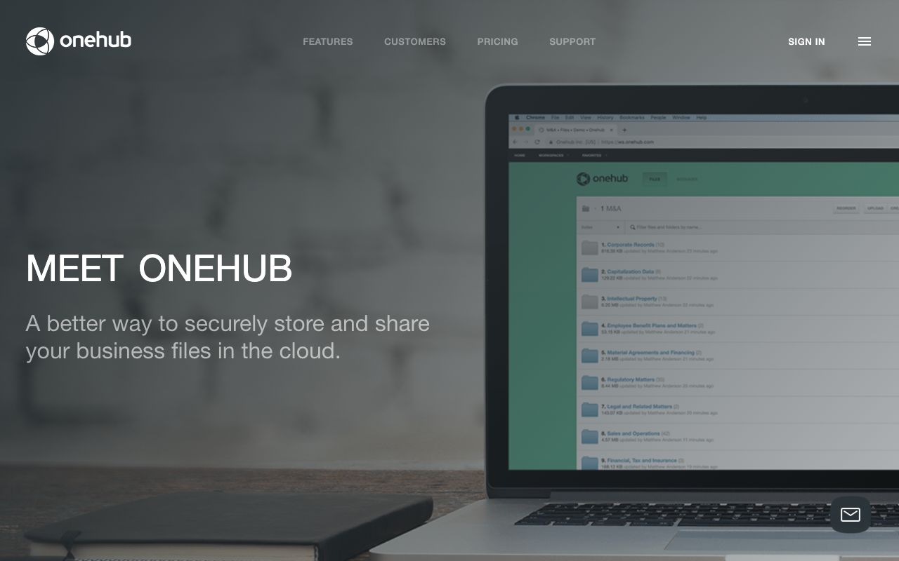 Onehub — zrzut ekranu interfejsu