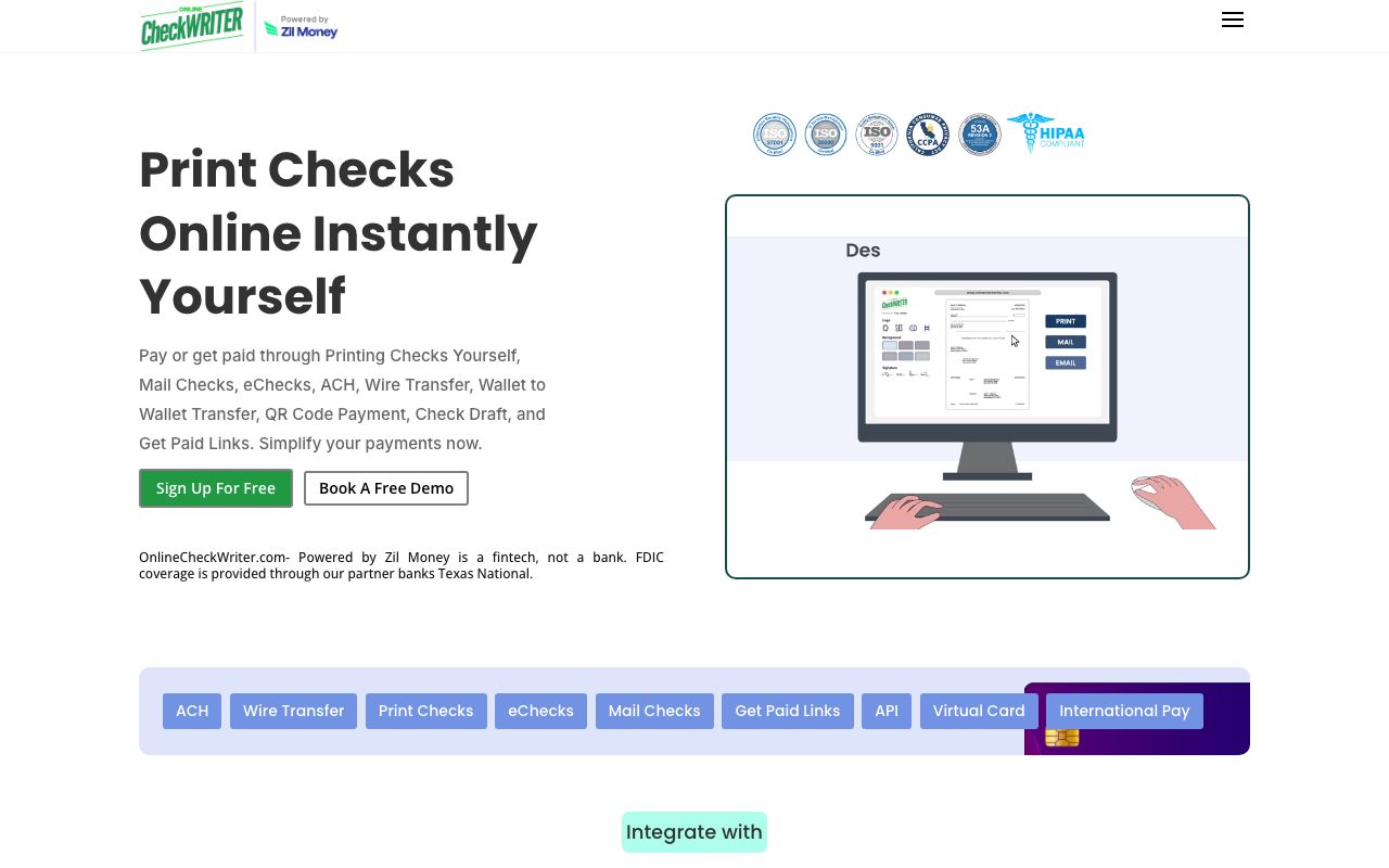 Online Check Writer — zrzut ekranu interfejsu