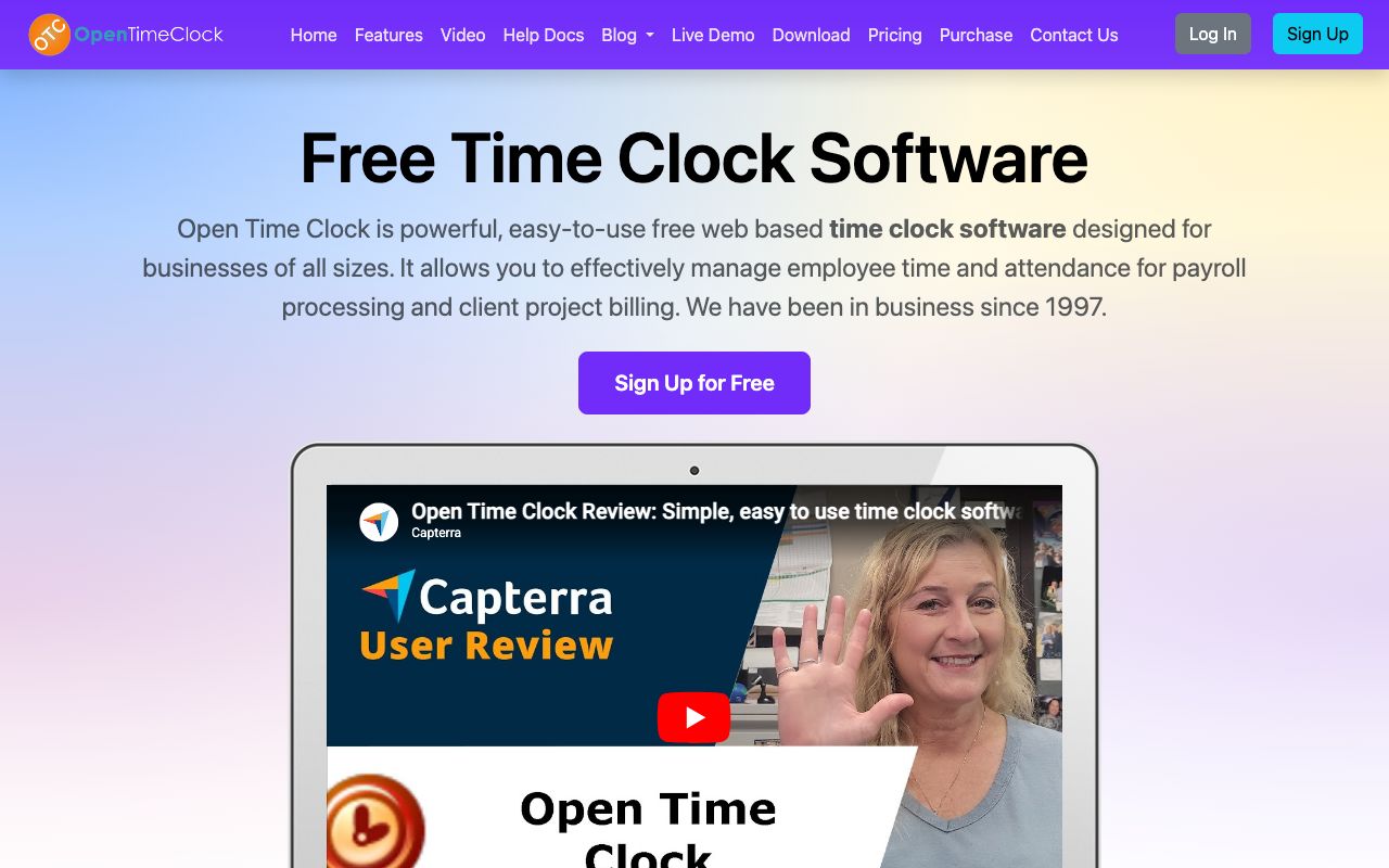 Open Time Clock — zrzut ekranu interfejsu