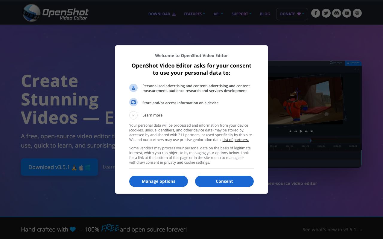 OpenShot Video Editor — zrzut ekranu interfejsu