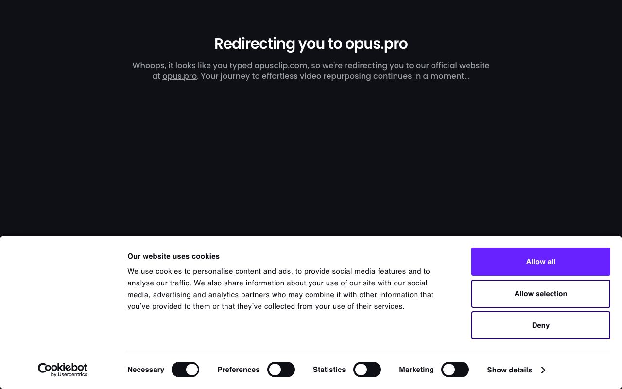 OpusClip — zrzut ekranu interfejsu