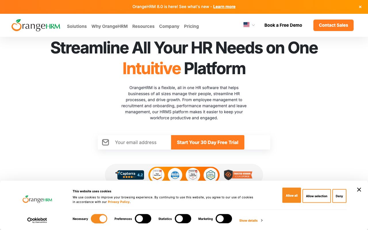 OrangeHRM Reviews, Pros and Cons — zrzut ekranu interfejsu