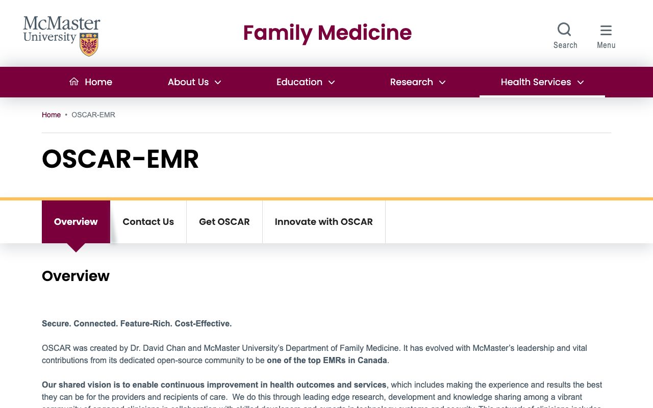 Oscar EMR — zrzut ekranu interfejsu