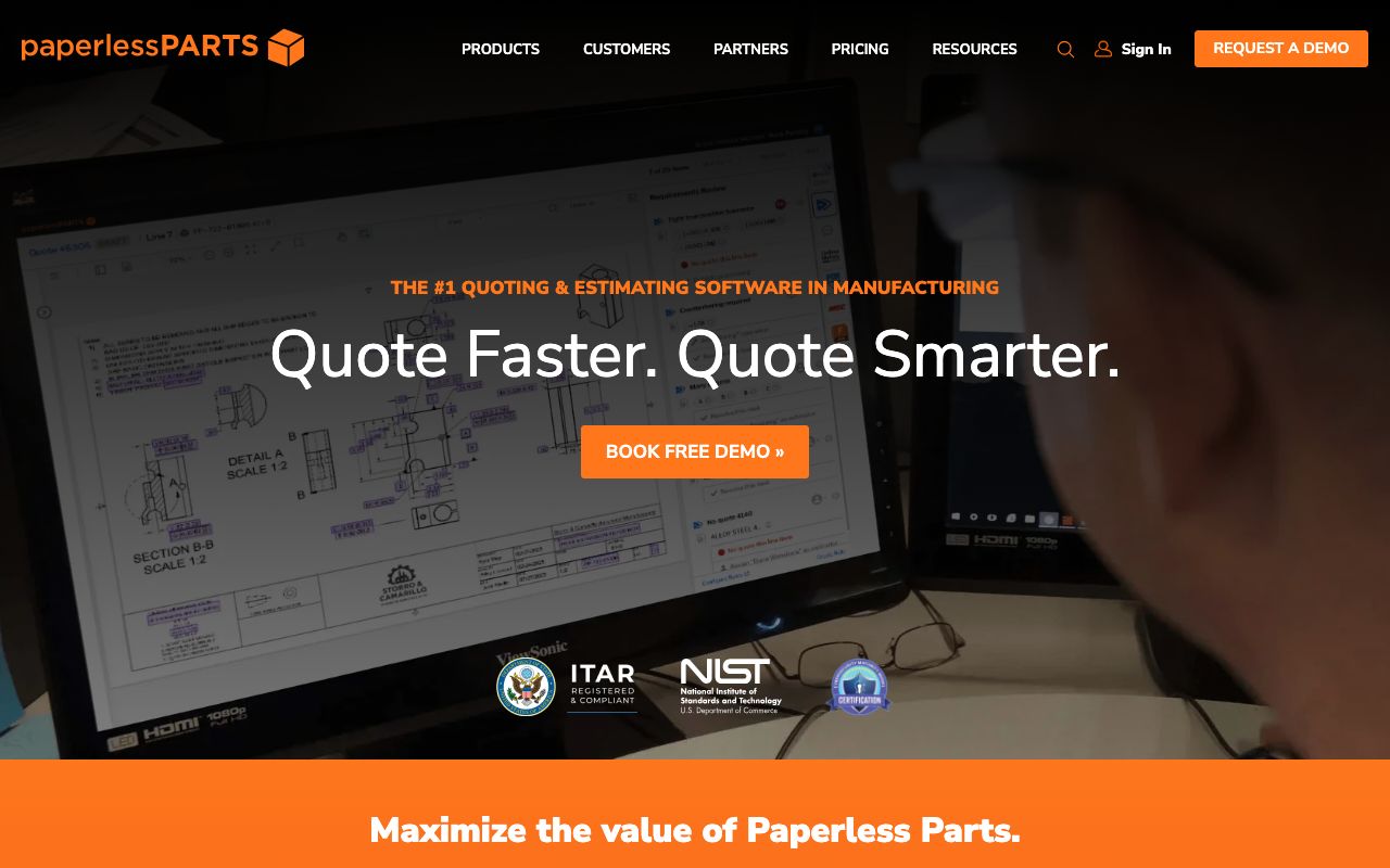 Paperless Parts — zrzut ekranu interfejsu