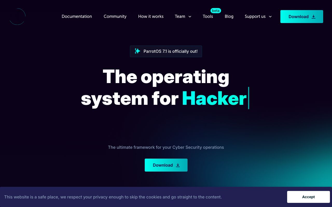 Parrot OS — zrzut ekranu interfejsu