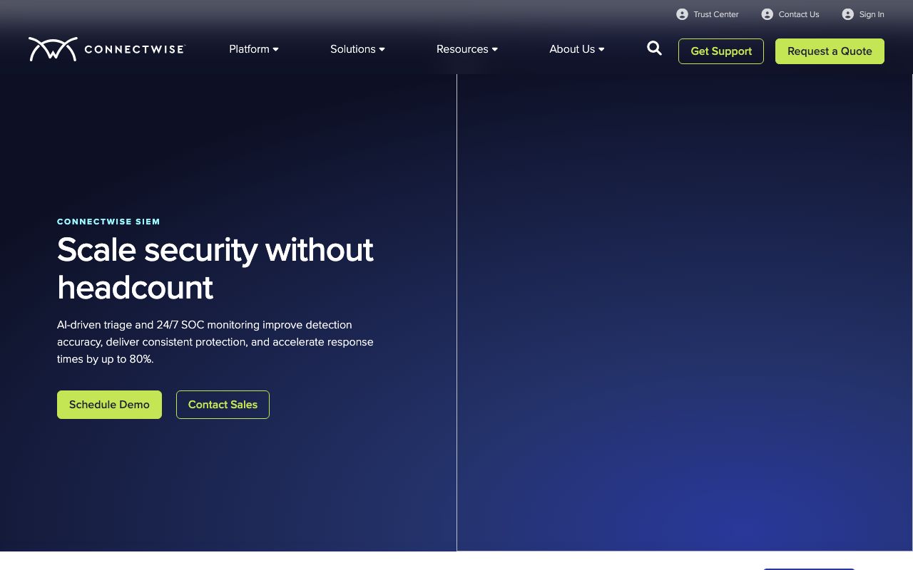 ConnectWise SIEM — zrzut ekranu interfejsu