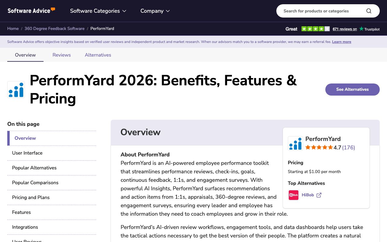 PerformYard — zrzut ekranu interfejsu