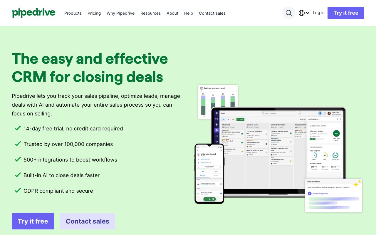 Pipedrive — zrzut ekranu interfejsu