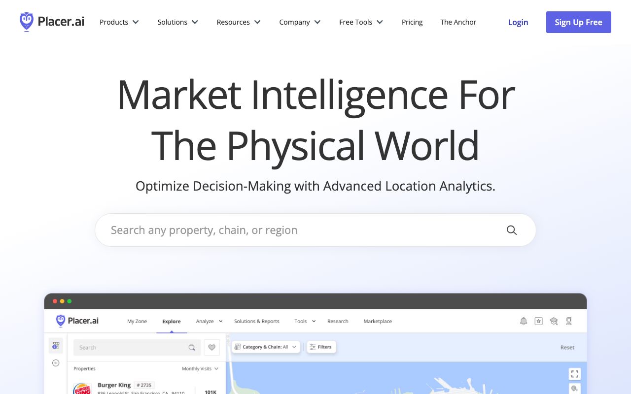 Placer.ai — zrzut ekranu interfejsu