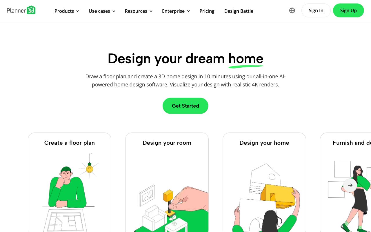 Planner 5D — zrzut ekranu interfejsu