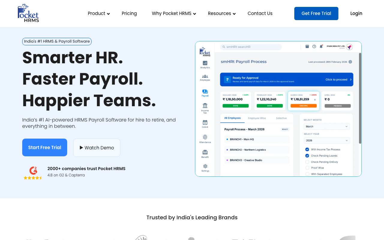 Pocket HRMS — zrzut ekranu interfejsu