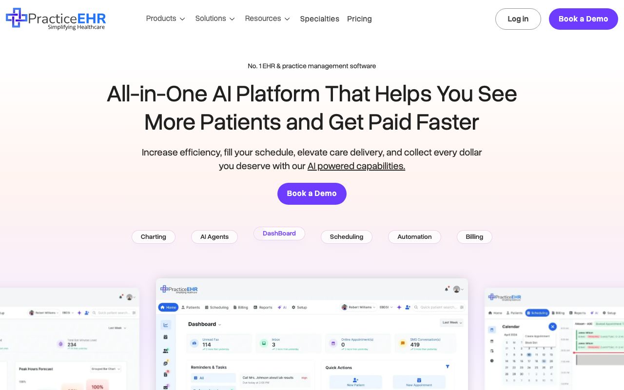 Practice EHR — zrzut ekranu interfejsu
