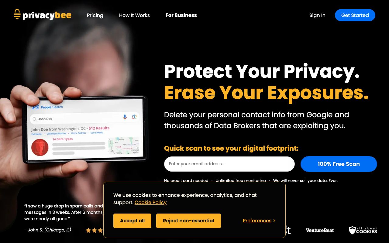 Privacy Bee — zrzut ekranu interfejsu