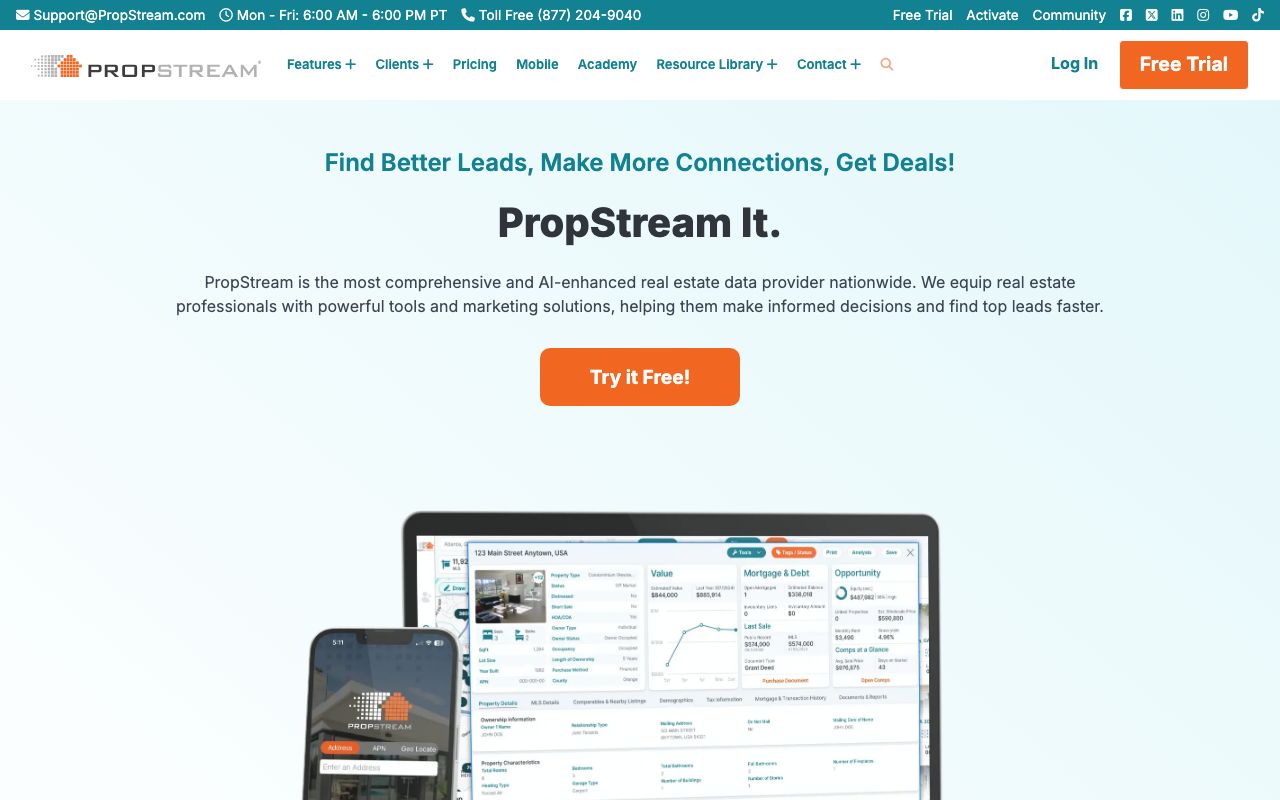 PropStream — zrzut ekranu interfejsu