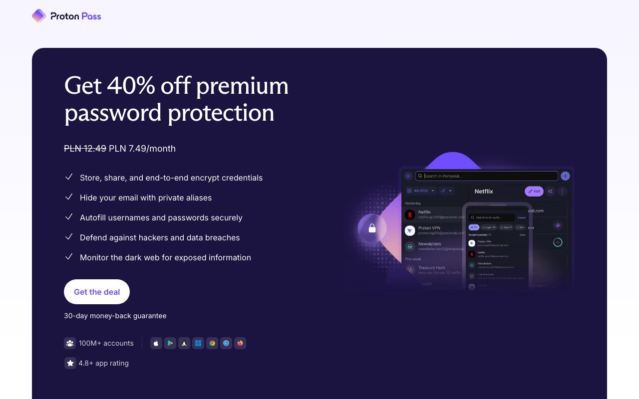 Proton Pass — zrzut ekranu interfejsu