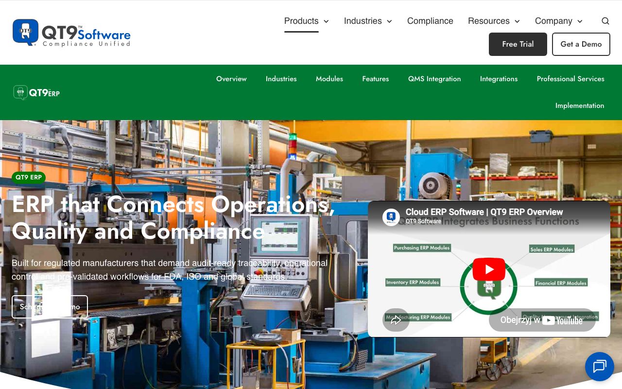 QT9 ERP — zrzut ekranu interfejsu