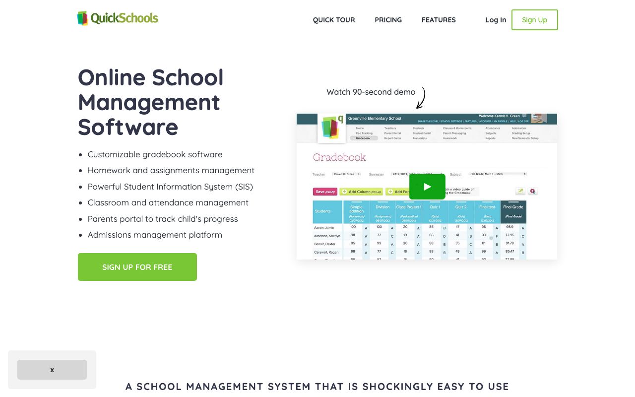 QuickSchools.com — zrzut ekranu interfejsu