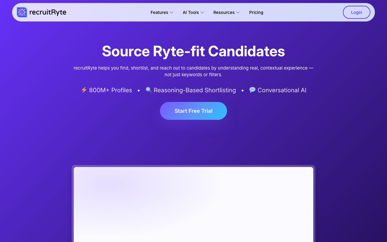recruitRyte — zrzut ekranu interfejsu