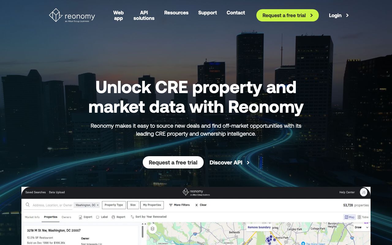 Reonomy — zrzut ekranu interfejsu