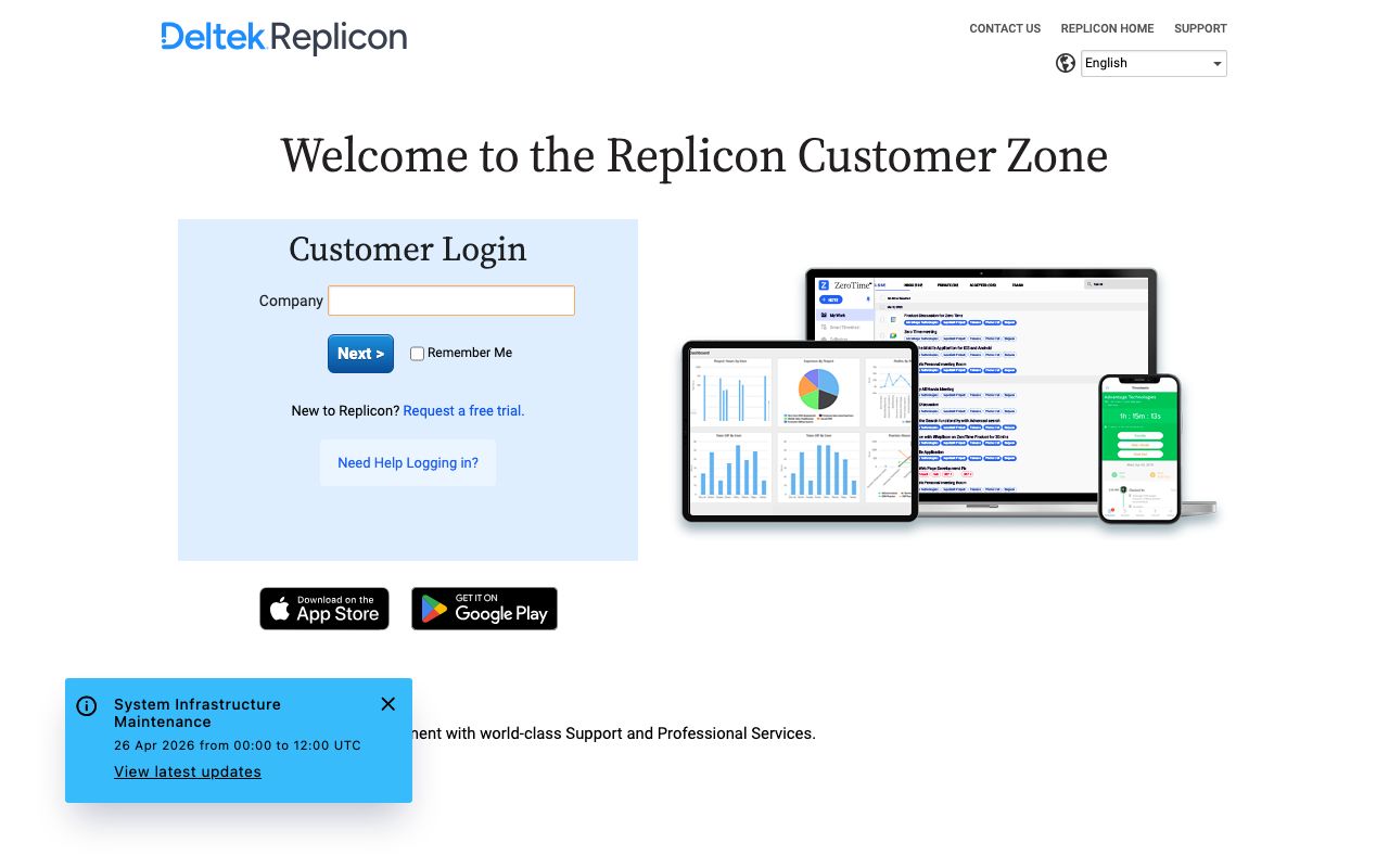 Replicon Time Tracking — zrzut ekranu interfejsu