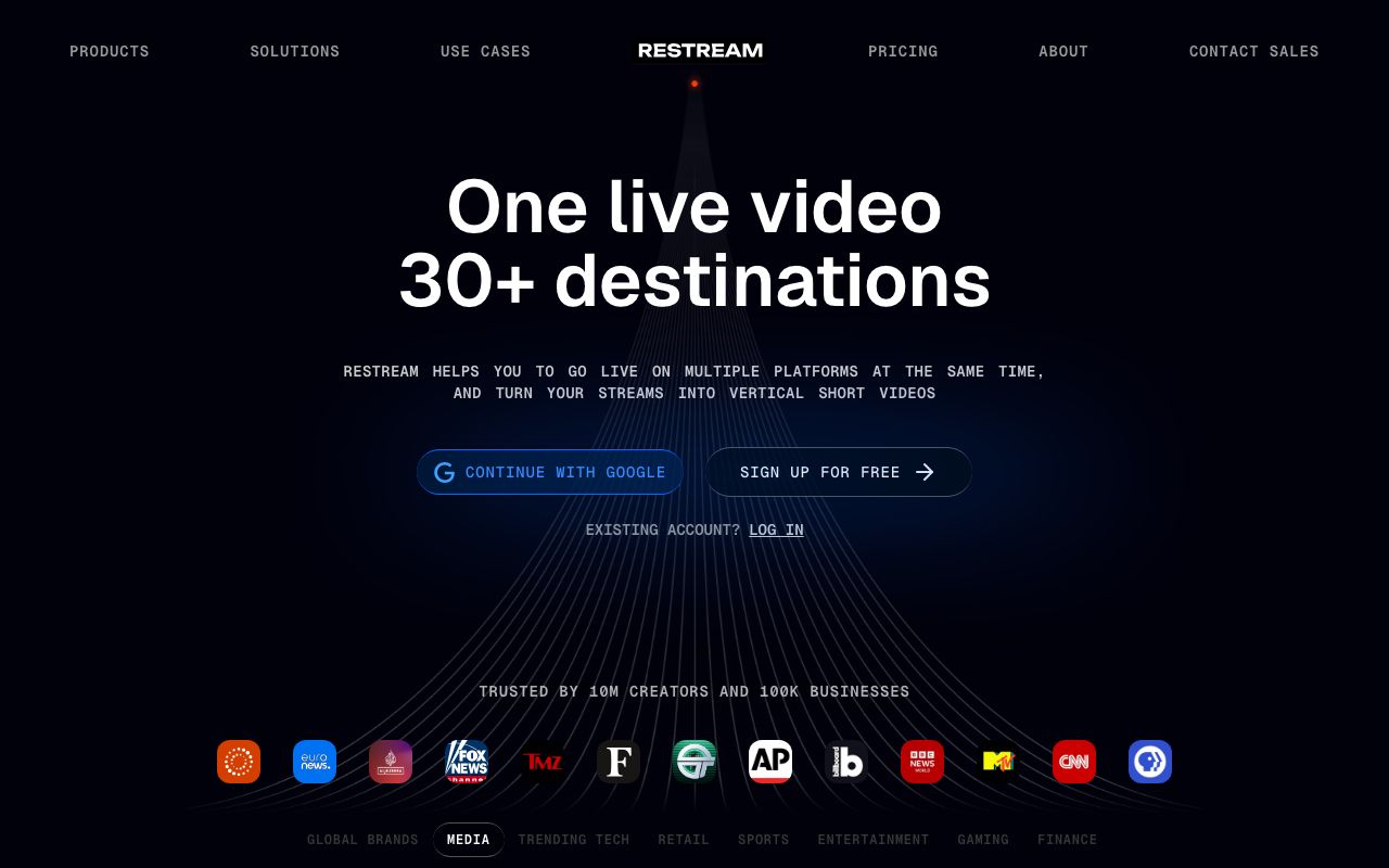 Restream — zrzut ekranu interfejsu