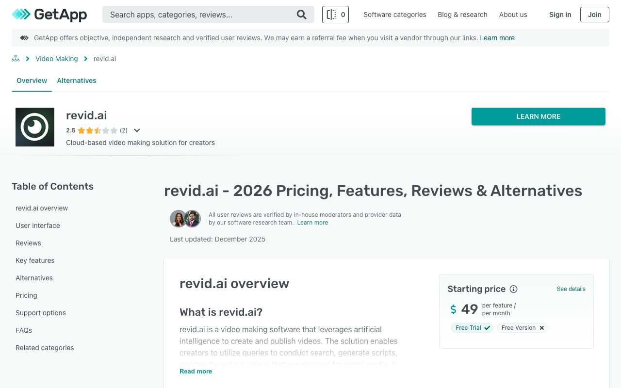 revid.ai — zrzut ekranu interfejsu
