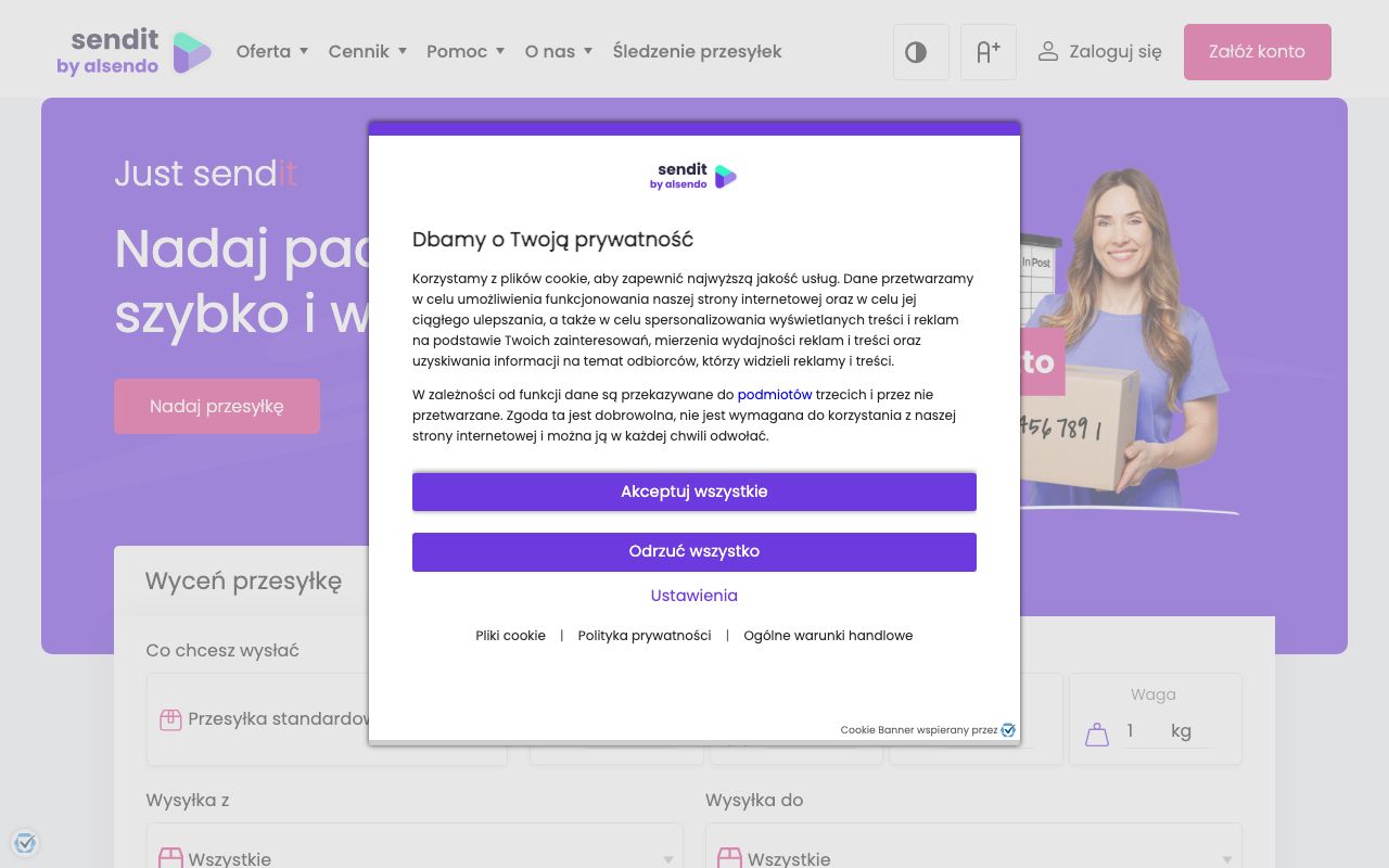 Sendit — zrzut ekranu interfejsu