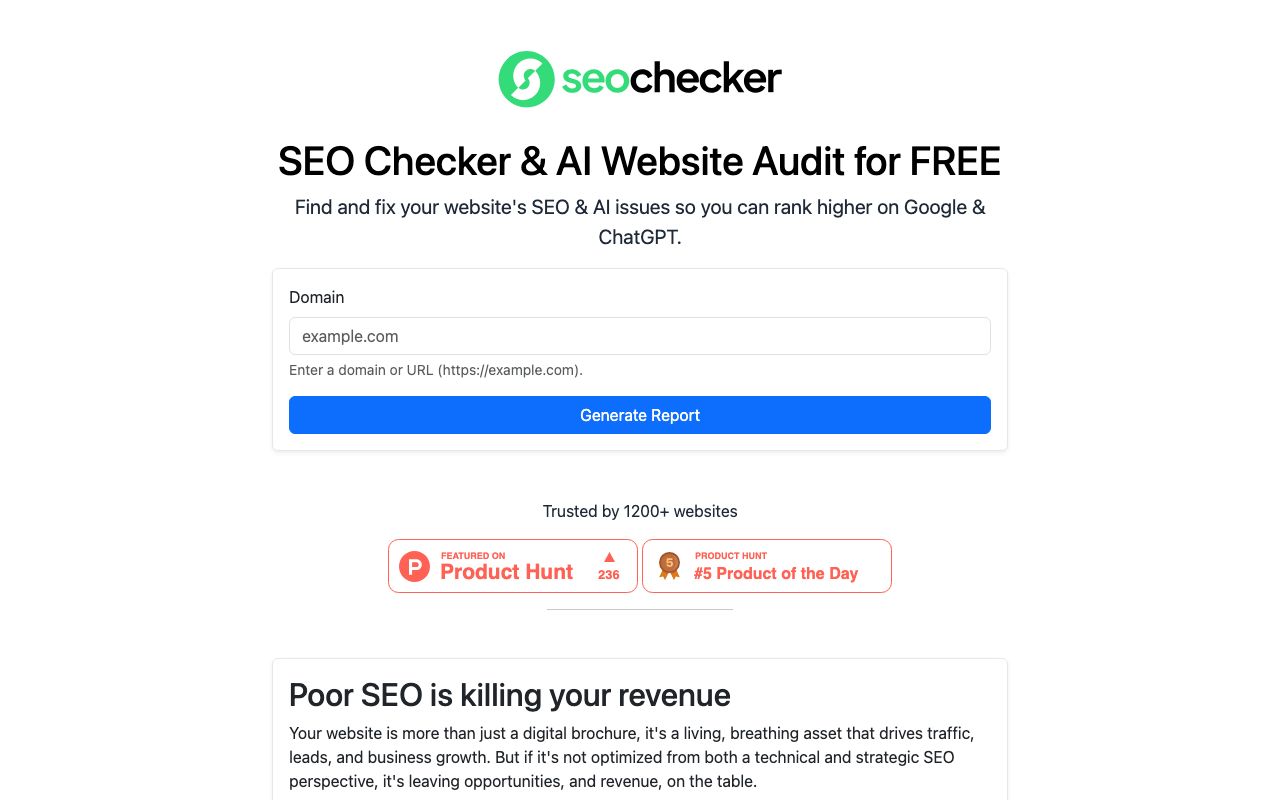 SEO Checker — zrzut ekranu interfejsu