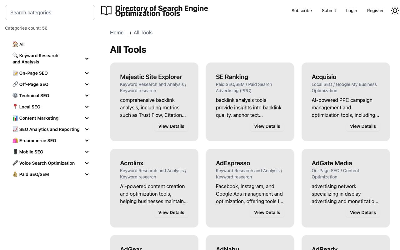 SEOprofiler — zrzut ekranu interfejsu