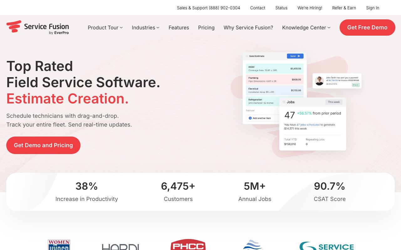 Service Fusion — zrzut ekranu interfejsu