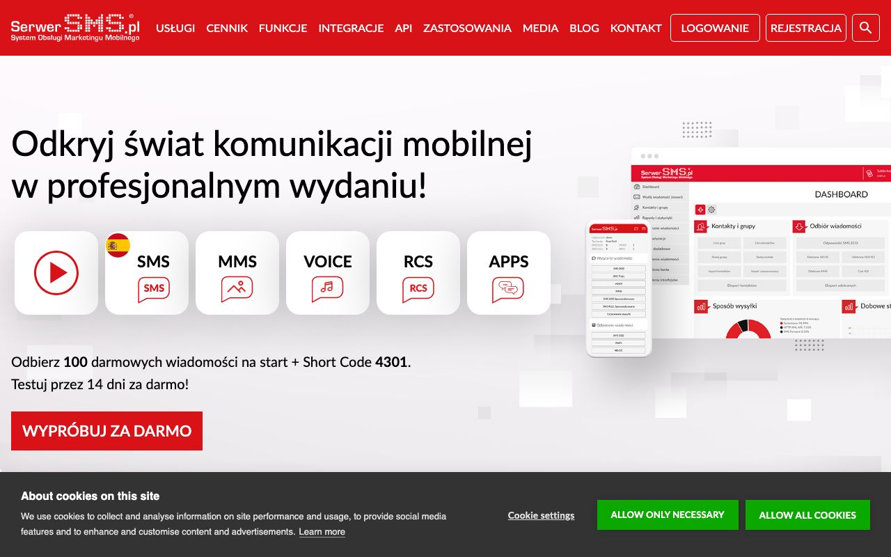 SerwerSMS — zrzut ekranu interfejsu