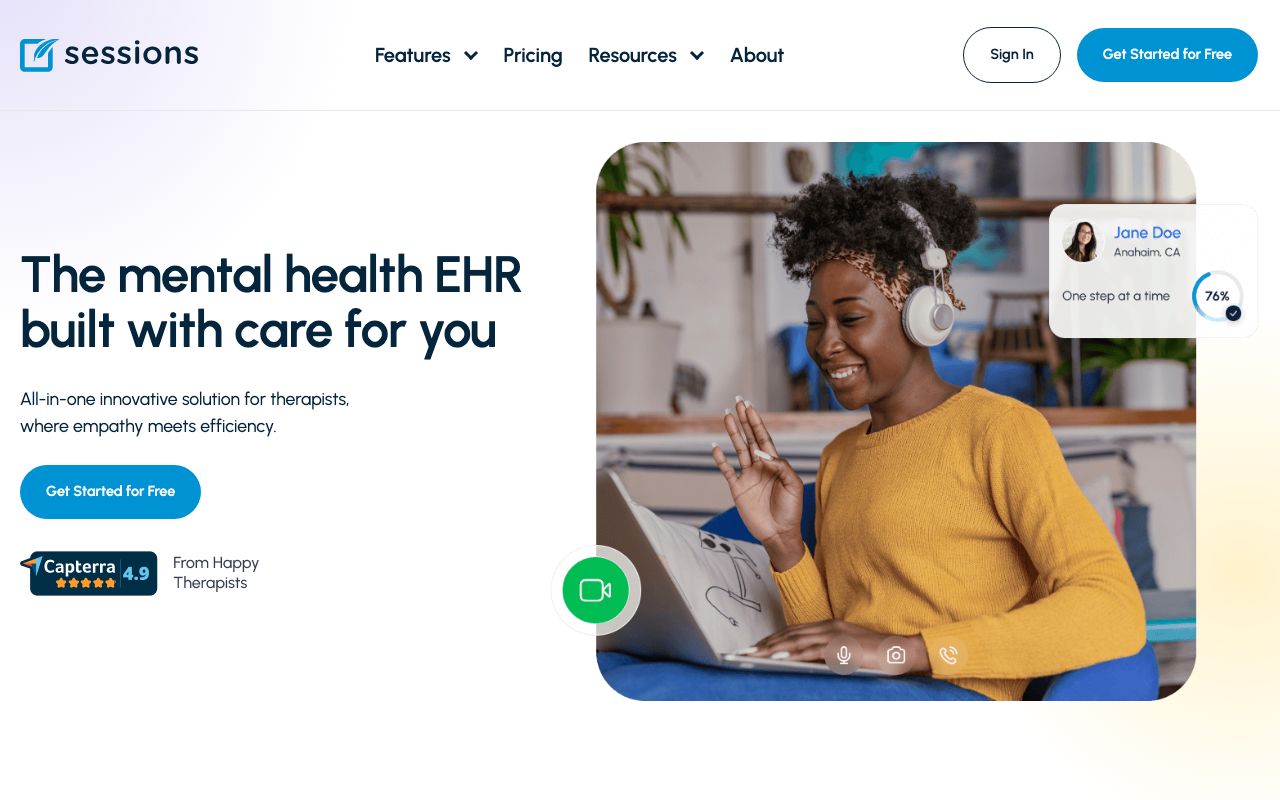 Sessions Health — zrzut ekranu interfejsu
