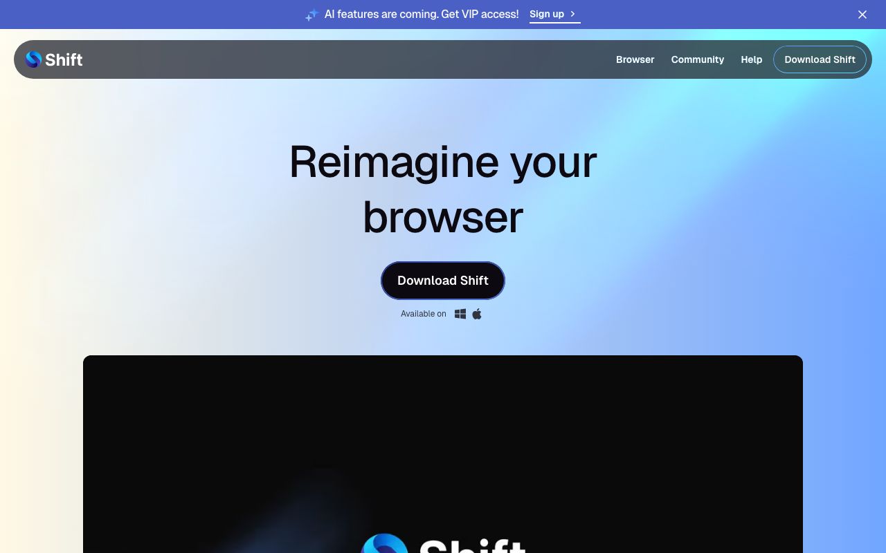 Shift — zrzut ekranu interfejsu