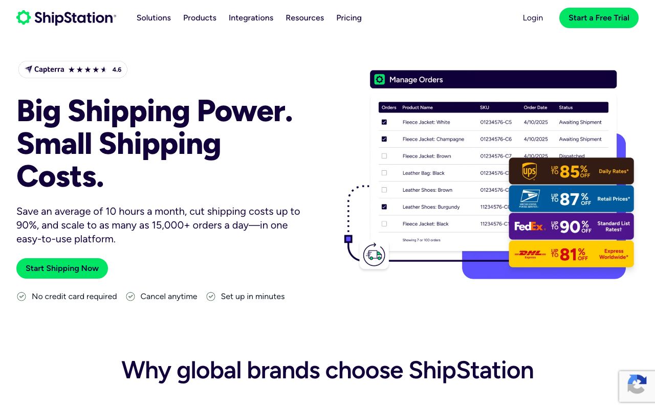 ShipStation — zrzut ekranu interfejsu