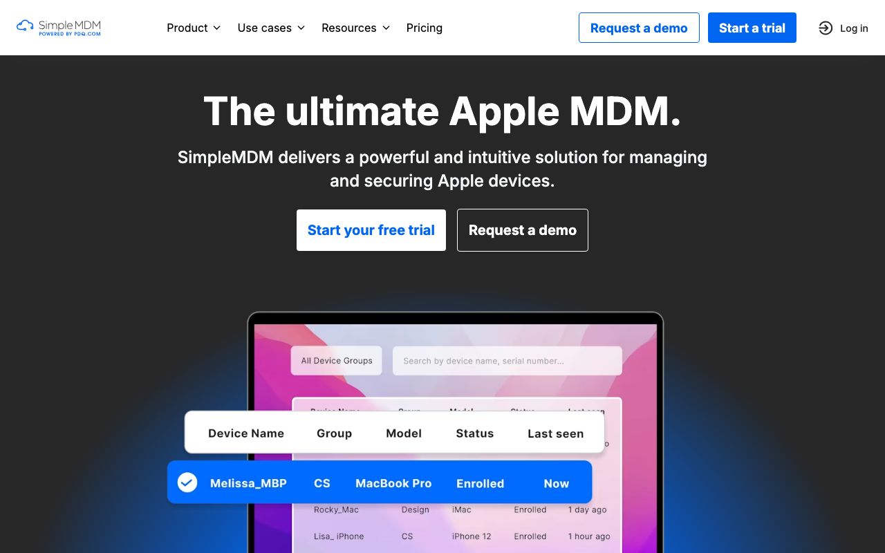 SimpleMDM — zrzut ekranu interfejsu