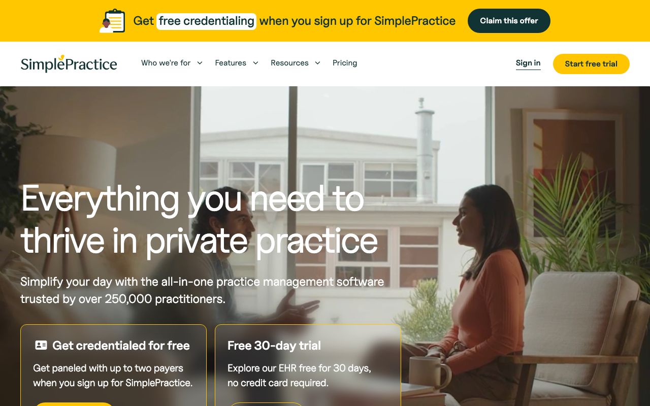 SimplePractice — zrzut ekranu interfejsu