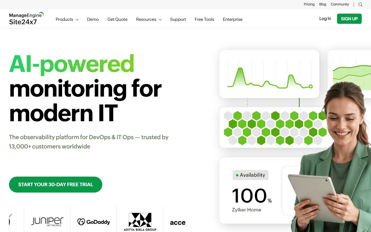 Site24x7. Verified Reviews, Pros & Cons — zrzut ekranu interfejsu