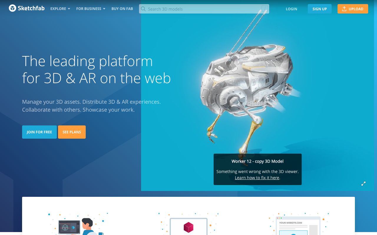 Sketchfab — zrzut ekranu interfejsu