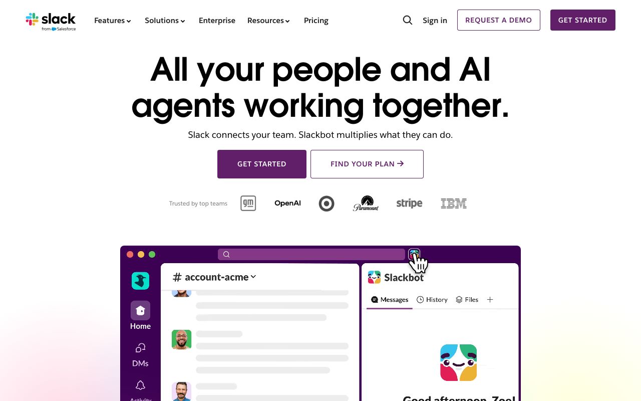 Slack — zrzut ekranu interfejsu