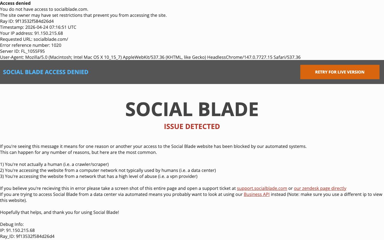 Social Blade — zrzut ekranu interfejsu