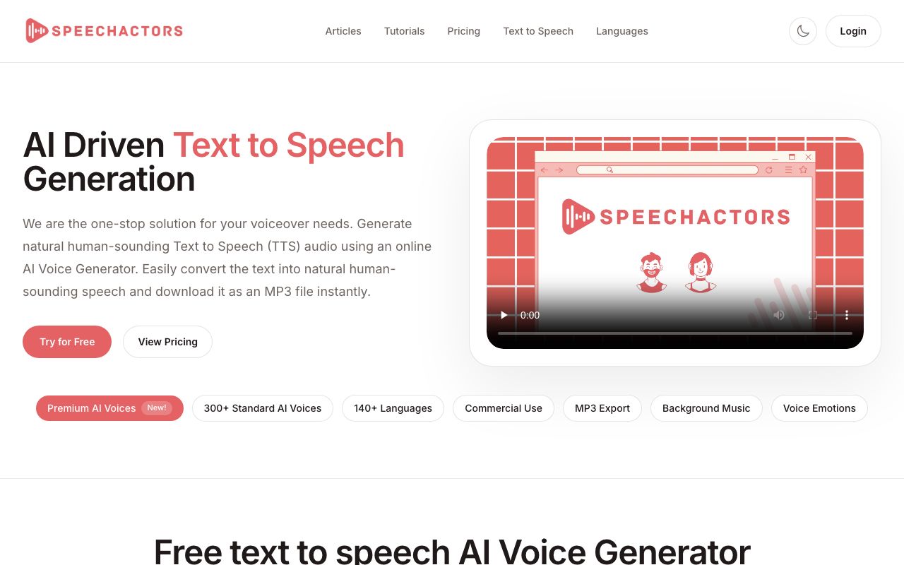 Speechactors — zrzut ekranu interfejsu